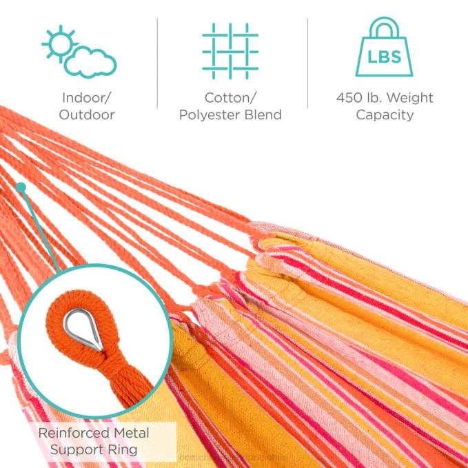 vida al aire libre | Best Choice Products Hamaca doble estilo brasileño para 2 personas con bolsa de transporte y soporte de acero atardecer08BN876