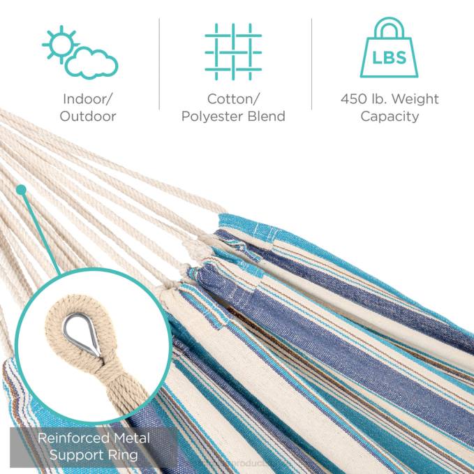 vida al aire libre | Best Choice Products Hamaca doble estilo brasileño para 2 personas con bolsa de transporte y soporte de acero océano08BN875