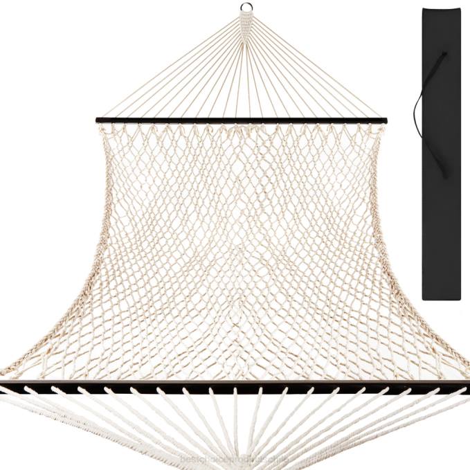 vida al aire libre | Best Choice Products Hamaca doble para 2 personas con cuerda de algodón y barras separadoras, estuche de transporte madera expreso08BN1427