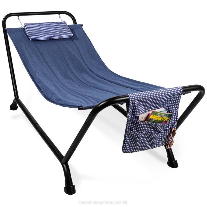 vida al aire libre | Best Choice Products hamaca para patio exterior, jardín con soporte, almohada, bolsillos de almacenamiento azul08BN924