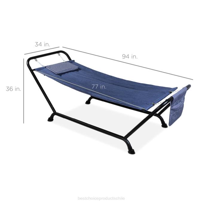 vida al aire libre | Best Choice Products hamaca para patio exterior, jardín con soporte, almohada, bolsillos de almacenamiento azul08BN924