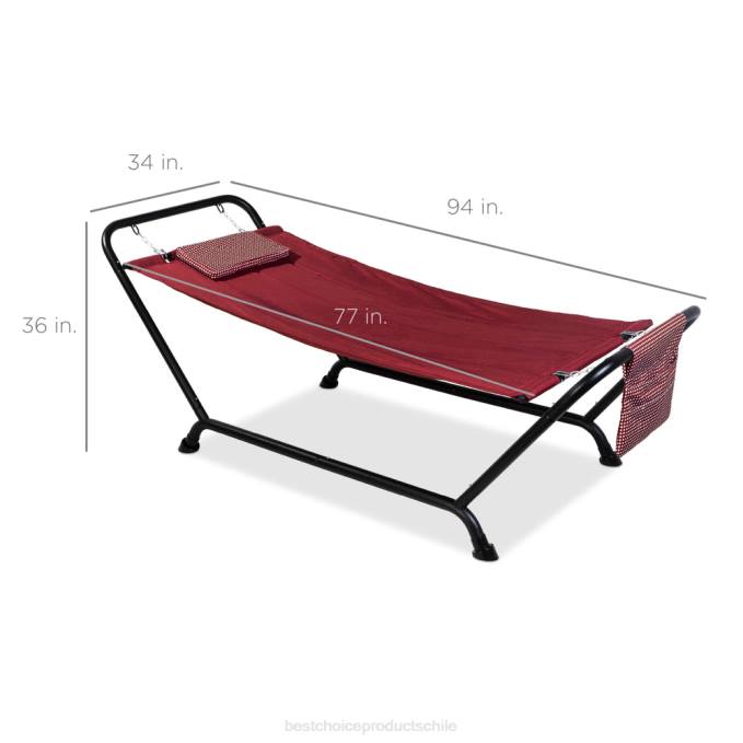vida al aire libre | Best Choice Products hamaca para patio exterior, jardín con soporte, almohada, bolsillos de almacenamiento rojo08BN925