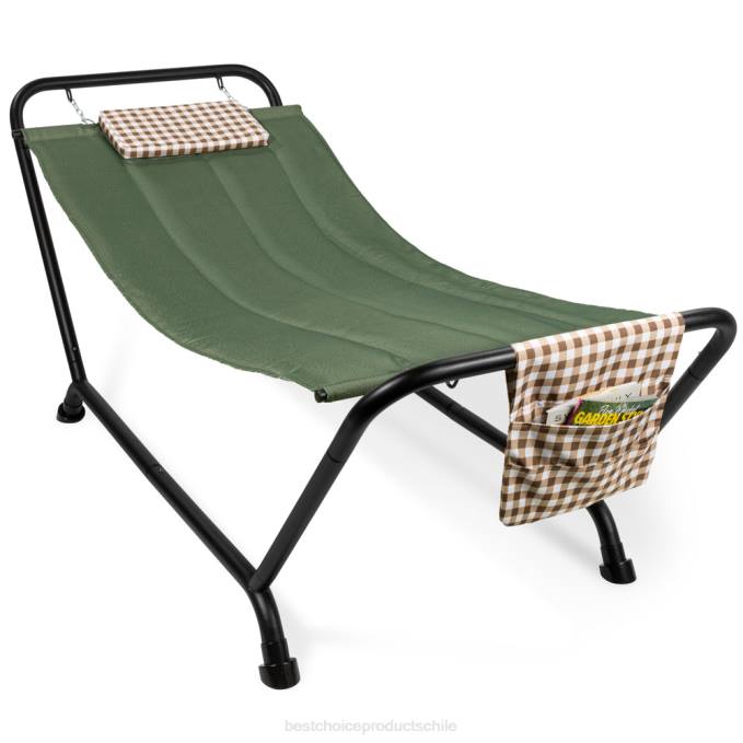 vida al aire libre | Best Choice Products hamaca para patio exterior, jardín con soporte, almohada, bolsillos de almacenamiento verde08BN923