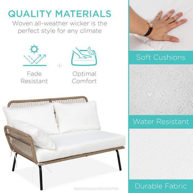 vida al aire libre | Best Choice Products Conjunto de sofá seccional tejido con cuerda en forma de L con tumbona desmontable y mesa blanco08BN402