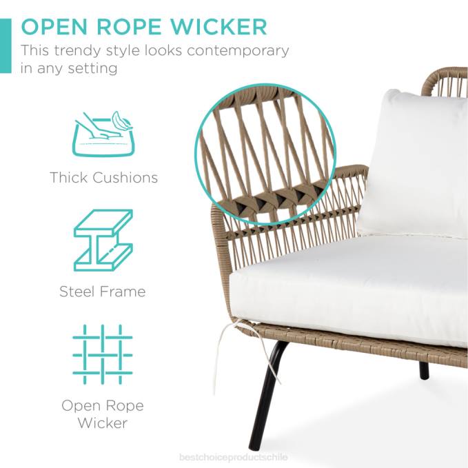 vida al aire libre | Best Choice Products Conjunto de sofá seccional tejido con cuerda en forma de L con tumbona desmontable y mesa blanco08BN402