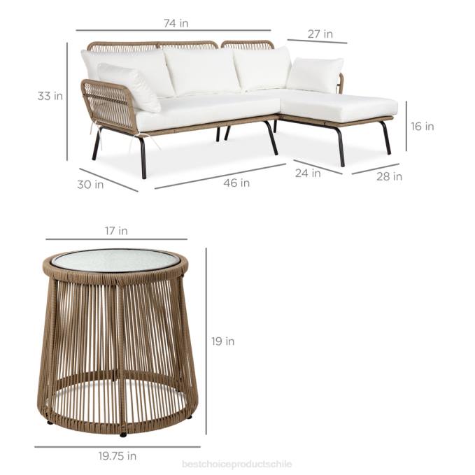 vida al aire libre | Best Choice Products Conjunto de sofá seccional tejido con cuerda en forma de L con tumbona desmontable y mesa blanco08BN402