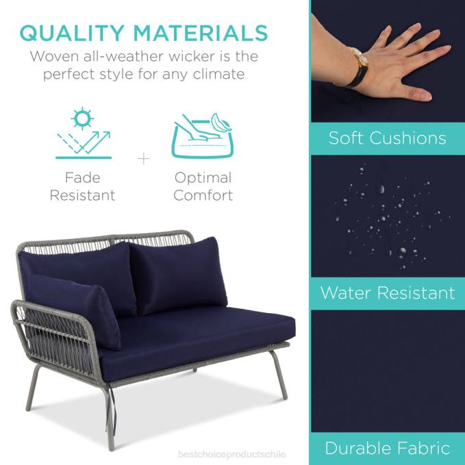 vida al aire libre | Best Choice Products Conjunto de sofá seccional tejido con cuerda en forma de L con tumbona desmontable y mesa gris/azul marino08BN404