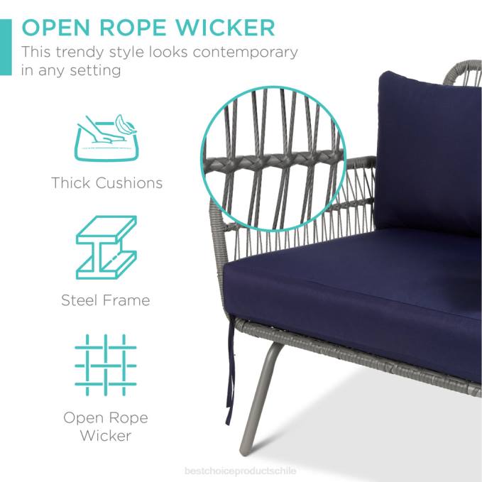 vida al aire libre | Best Choice Products Conjunto de sofá seccional tejido con cuerda en forma de L con tumbona desmontable y mesa gris/azul marino08BN404