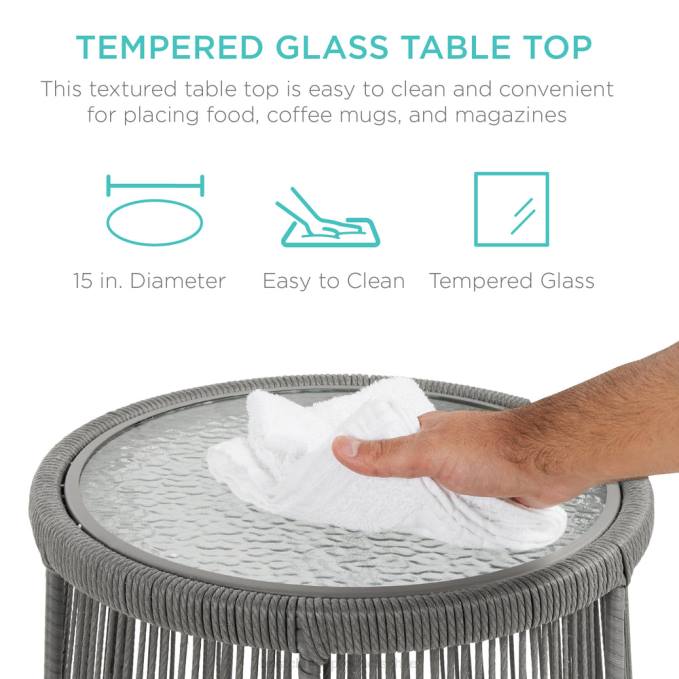 vida al aire libre | Best Choice Products Conjunto de sofá seccional tejido con cuerda en forma de L con tumbona desmontable y mesa gris/azul marino08BN404