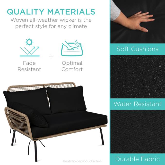 vida al aire libre | Best Choice Products Conjunto de sofá seccional tejido con cuerda en forma de L con tumbona desmontable y mesa natural/negro08BN405