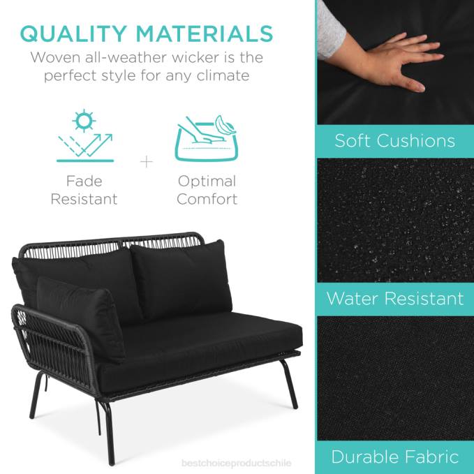 vida al aire libre | Best Choice Products Conjunto de sofá seccional tejido con cuerda en forma de L con tumbona desmontable y mesa negro08BN403