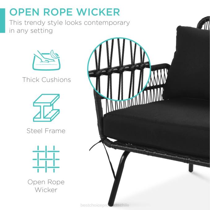 vida al aire libre | Best Choice Products Conjunto de sofá seccional tejido con cuerda en forma de L con tumbona desmontable y mesa negro08BN403