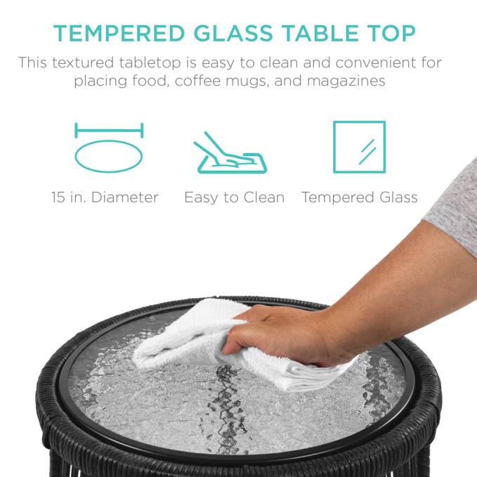 vida al aire libre | Best Choice Products Conjunto de sofá seccional tejido con cuerda en forma de L con tumbona desmontable y mesa negro08BN403