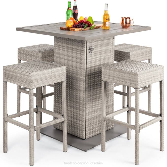 vida al aire libre | Best Choice Products Juego de barra de mimbre de 5 piezas con 4 taburetes, abridor de botellas incorporado y almacenamiento oculto gris08BN1415