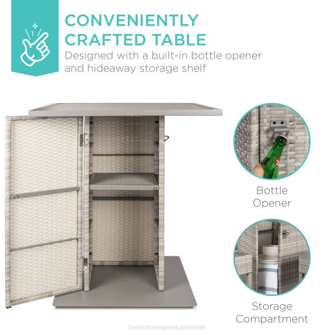 vida al aire libre | Best Choice Products Juego de barra de mimbre de 5 piezas con 4 taburetes, abridor de botellas incorporado y almacenamiento oculto gris08BN1415