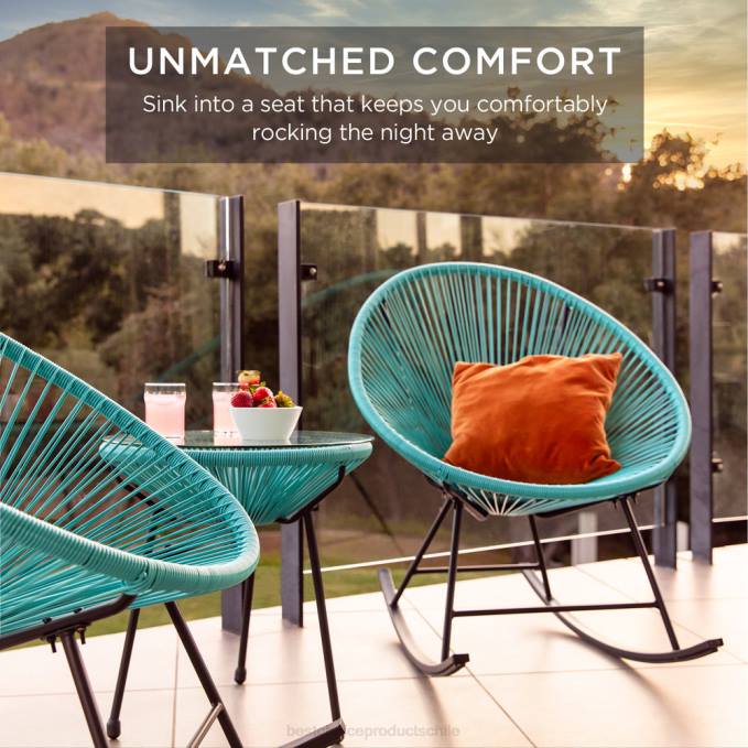 vida al aire libre | Best Choice Products Juego de bistró con mecedora Acapulco de cuerda tejida para patio de 3 piezas azul08BN1419