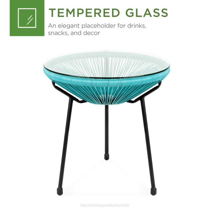 vida al aire libre | Best Choice Products Juego de bistró con mecedora Acapulco de cuerda tejida para patio de 3 piezas azul08BN1419