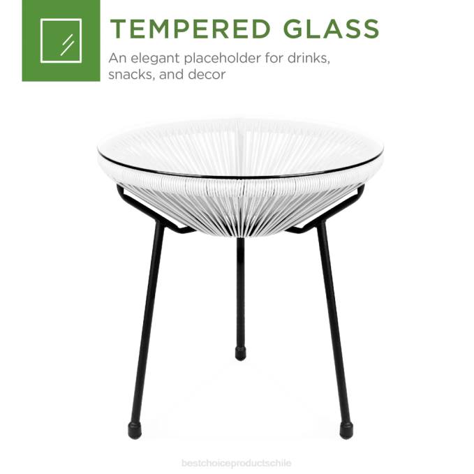 vida al aire libre | Best Choice Products Juego de bistró con mecedora Acapulco de cuerda tejida para patio de 3 piezas blanco08BN1418