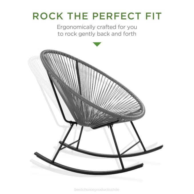 vida al aire libre | Best Choice Products Juego de bistró con mecedora Acapulco de cuerda tejida para patio de 3 piezas gris08BN1417