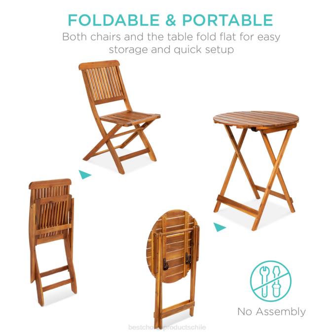 vida al aire libre | Best Choice Products Juego de bistró de madera de acacia de 3 piezas con mesa plegable y 2 sillas. marrón08BN421