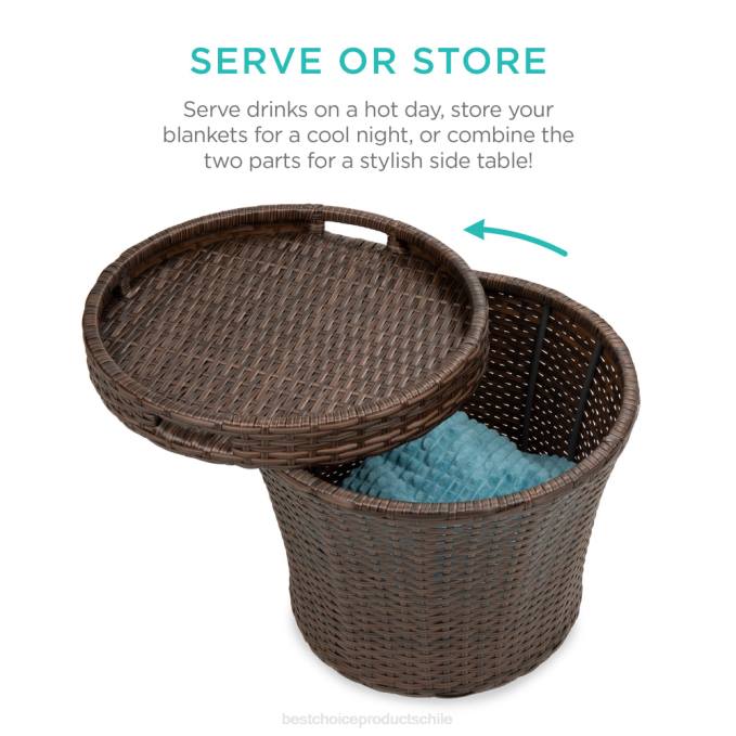 vida al aire libre | Best Choice Products Juego de bistró de mimbre para exteriores de 5 piezas con mesa lateral de almacenamiento, sin ensamblaje marrón08BN851