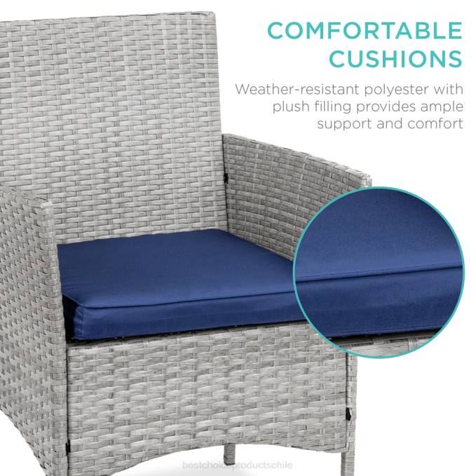 vida al aire libre | Best Choice Products Juego de bistró de mimbre para patio exterior de 3 piezas con mesa lateral de almacenamiento gris/azul marino08BN1311