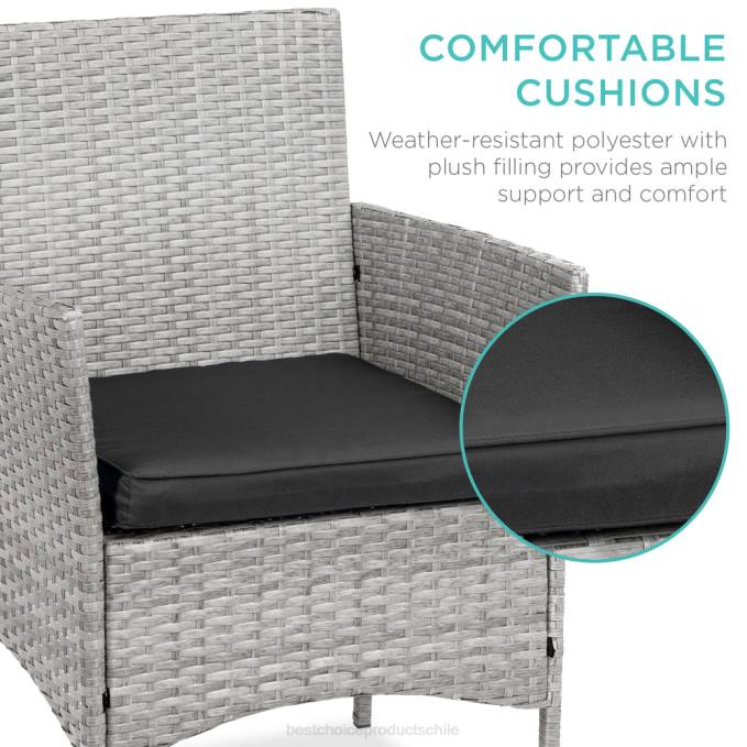 vida al aire libre | Best Choice Products Juego de bistró de mimbre para patio exterior de 3 piezas con mesa lateral de almacenamiento gris negro08BN1314