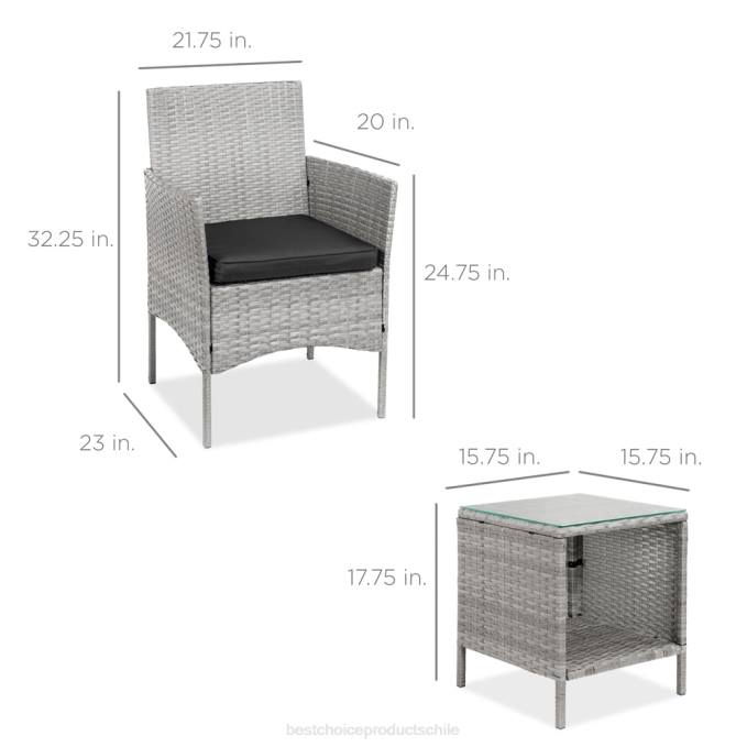 vida al aire libre | Best Choice Products Juego de bistró de mimbre para patio exterior de 3 piezas con mesa lateral de almacenamiento gris negro08BN1314