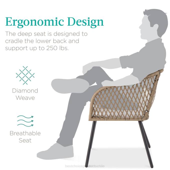 vida al aire libre | Best Choice Products Juego de bistró de mimbre tejido en forma de diamante para exteriores de 3 piezas con mesa auxiliar de vidrio templado Marfil08BN1446