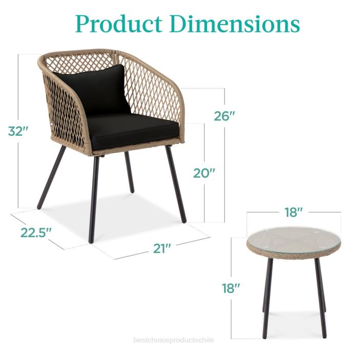 vida al aire libre | Best Choice Products Juego de bistró de mimbre tejido en forma de diamante para exteriores de 3 piezas con mesa auxiliar de vidrio templado negro08BN1445