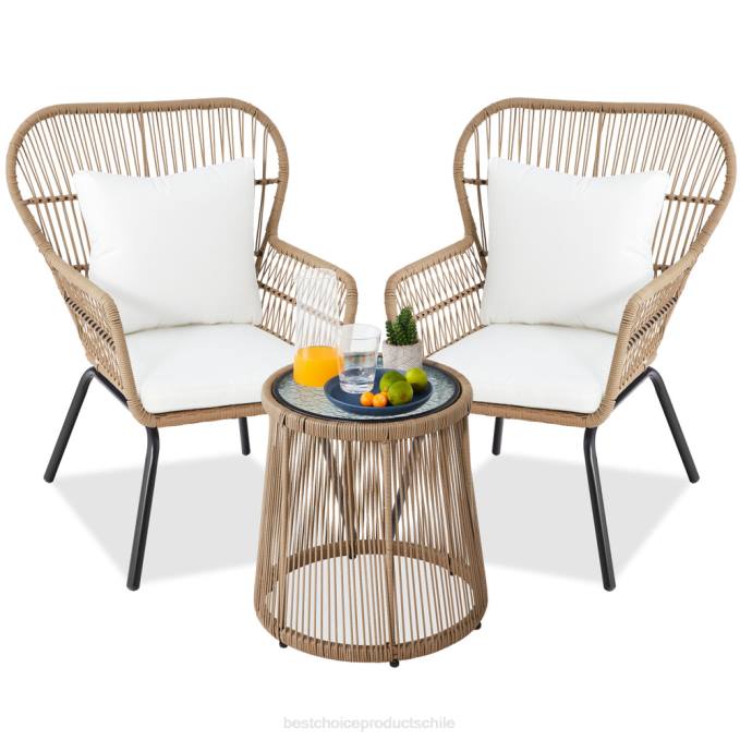 vida al aire libre | Best Choice Products Juego de bistro de conversación de mimbre para patio de 3 piezas con 2 sillas y mesa con tapa de vidrio broncearse08BN1349