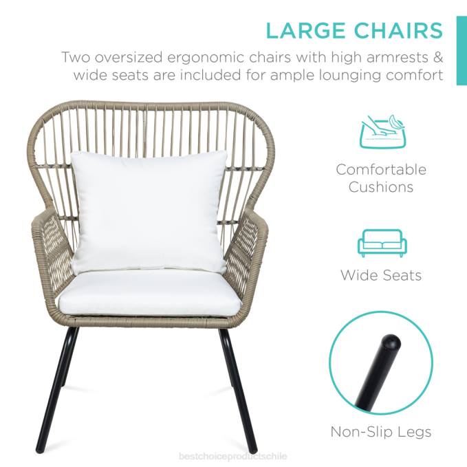 vida al aire libre | Best Choice Products Juego de bistro de conversación de mimbre para patio de 3 piezas con 2 sillas y mesa con tapa de vidrio broncearse08BN1349