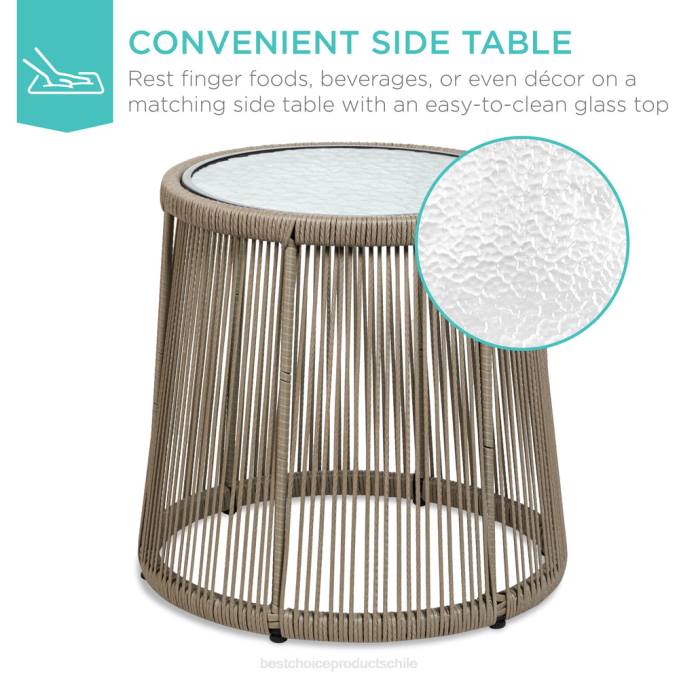 vida al aire libre | Best Choice Products Juego de bistro de conversación de mimbre para patio de 3 piezas con 2 sillas y mesa con tapa de vidrio broncearse08BN1349