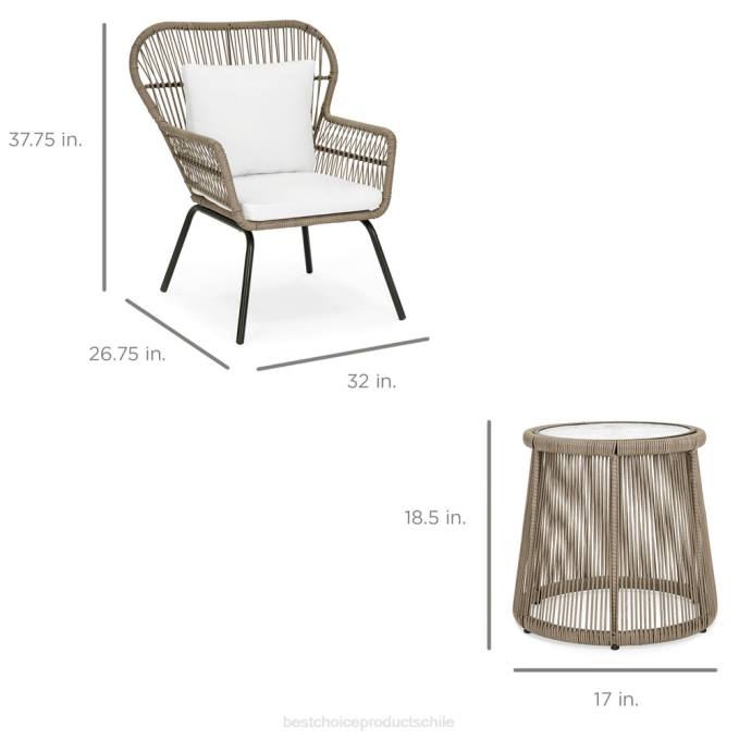 vida al aire libre | Best Choice Products Juego de bistro de conversación de mimbre para patio de 3 piezas con 2 sillas y mesa con tapa de vidrio broncearse08BN1349
