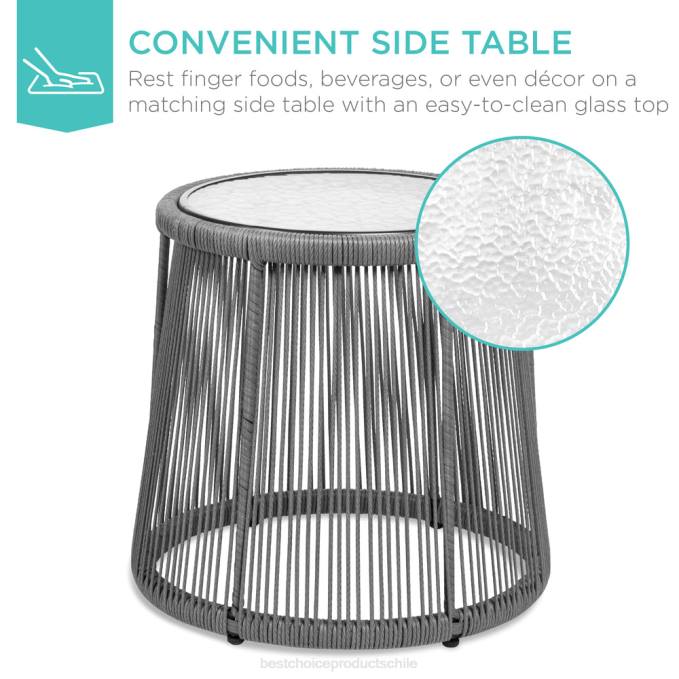 vida al aire libre | Best Choice Products Juego de bistro de conversación de mimbre para patio de 3 piezas con 2 sillas y mesa con tapa de vidrio gris/azul marino08BN1351