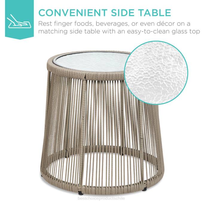 vida al aire libre | Best Choice Products Juego de bistro de conversación de mimbre para patio de 3 piezas con 2 sillas y mesa con tapa de vidrio natural/negro08BN1352