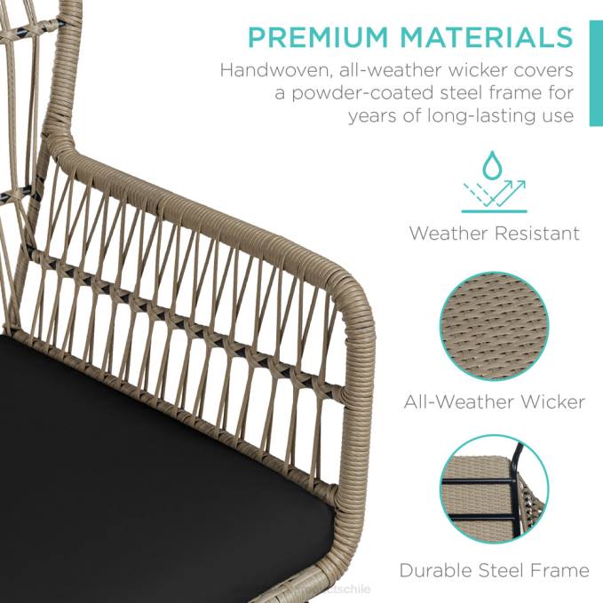 vida al aire libre | Best Choice Products Juego de bistro de conversación de mimbre para patio de 3 piezas con 2 sillas y mesa con tapa de vidrio natural/negro08BN1352