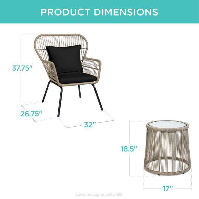 vida al aire libre | Best Choice Products Juego de bistro de conversación de mimbre para patio de 3 piezas con 2 sillas y mesa con tapa de vidrio natural/negro08BN1352
