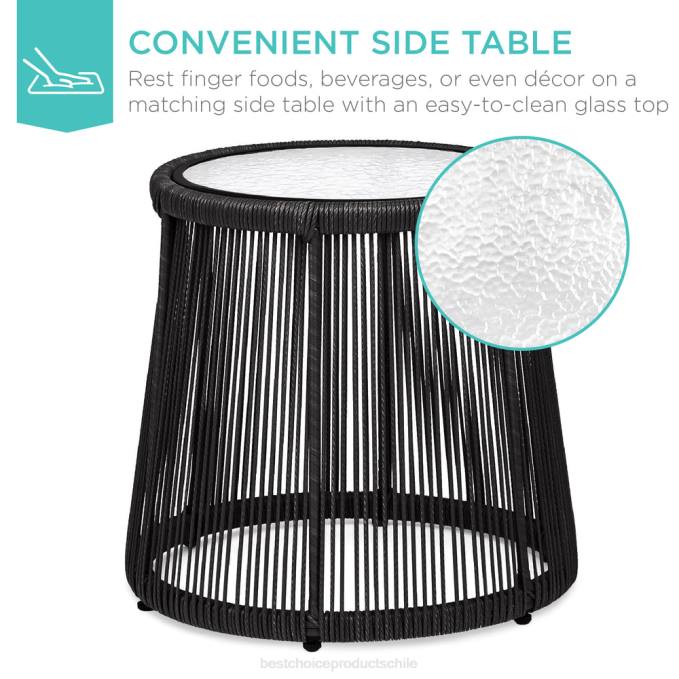 vida al aire libre | Best Choice Products Juego de bistro de conversación de mimbre para patio de 3 piezas con 2 sillas y mesa con tapa de vidrio negro08BN1350