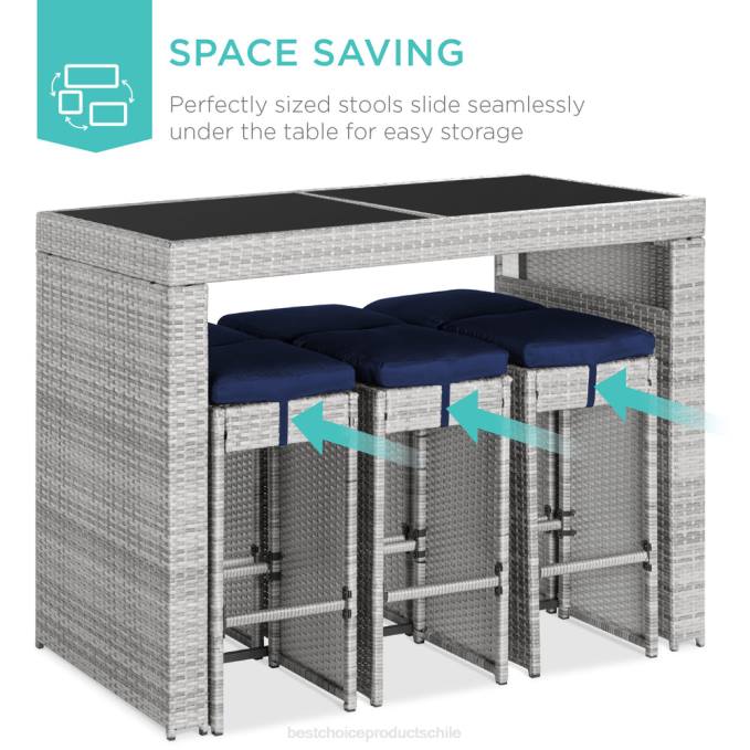 vida al aire libre | Best Choice Products Juego de comedor de patio con barra de mimbre de 7 piezas con mesa de vidrio y 6 taburetes Armada08BN1393