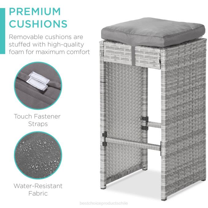 vida al aire libre | Best Choice Products Juego de comedor de patio con barra de mimbre de 7 piezas con mesa de vidrio y 6 taburetes gris08BN1392