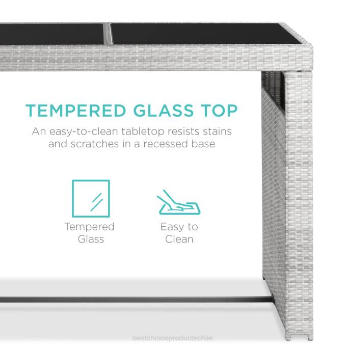 vida al aire libre | Best Choice Products Juego de comedor de patio con barra de mimbre de 7 piezas con mesa de vidrio y 6 taburetes gris08BN1392