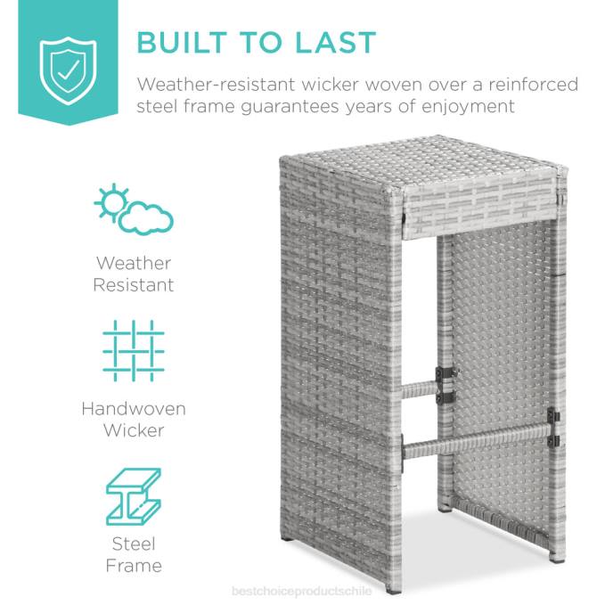 vida al aire libre | Best Choice Products Juego de comedor de patio con barra de mimbre de 7 piezas con mesa de vidrio y 6 taburetes gris08BN1392