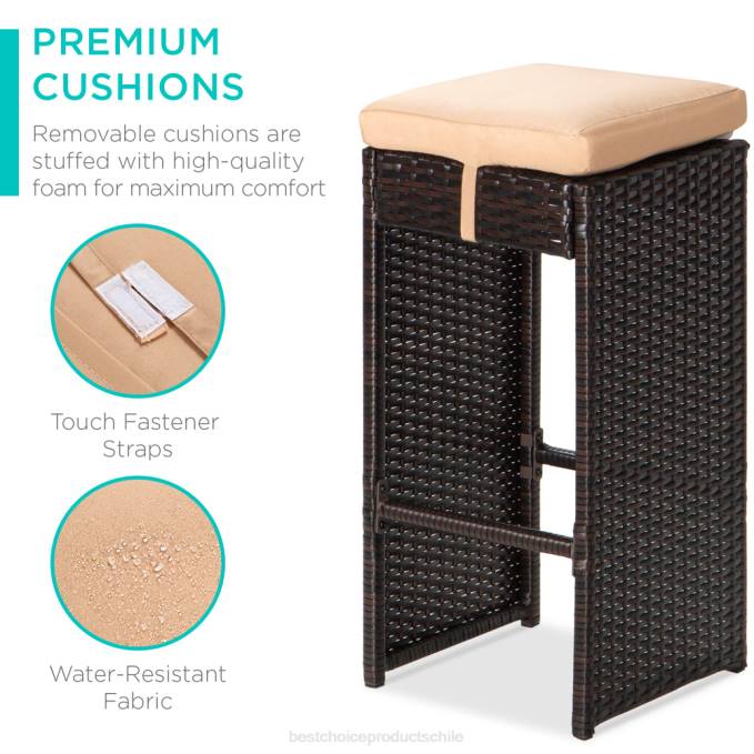 vida al aire libre | Best Choice Products Juego de comedor de patio con barra de mimbre de 7 piezas con mesa de vidrio y 6 taburetes marrón08BN1394