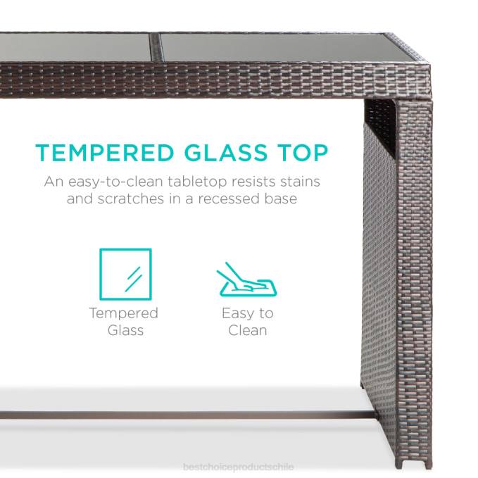 vida al aire libre | Best Choice Products Juego de comedor de patio con barra de mimbre de 7 piezas con mesa de vidrio y 6 taburetes marrón08BN1394