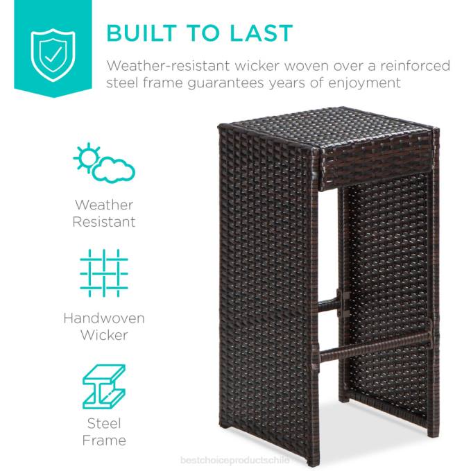 vida al aire libre | Best Choice Products Juego de comedor de patio con barra de mimbre de 7 piezas con mesa de vidrio y 6 taburetes marrón08BN1394