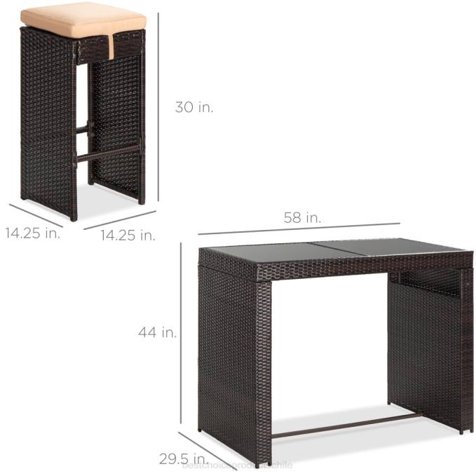 vida al aire libre | Best Choice Products Juego de comedor de patio con barra de mimbre de 7 piezas con mesa de vidrio y 6 taburetes marrón08BN1394