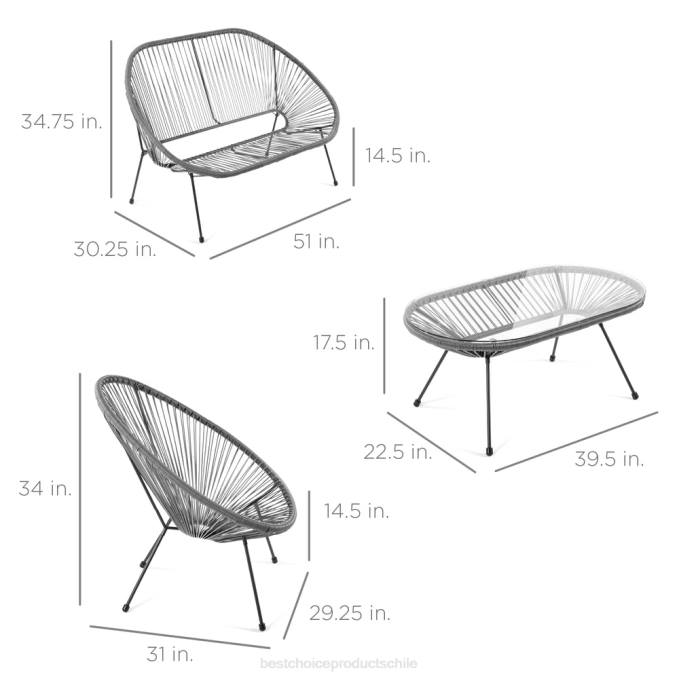 vida al aire libre | Best Choice Products Juego de conversación Acapulco de 4 piezas para todo clima con mesa y sofá de dos plazas gris08BN912