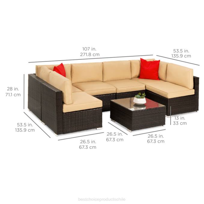 vida al aire libre | Best Choice Products Juego de conversación seccional modular de mimbre de 7 piezas con 2 almohadas y funda marrón/bronceado08BN1307