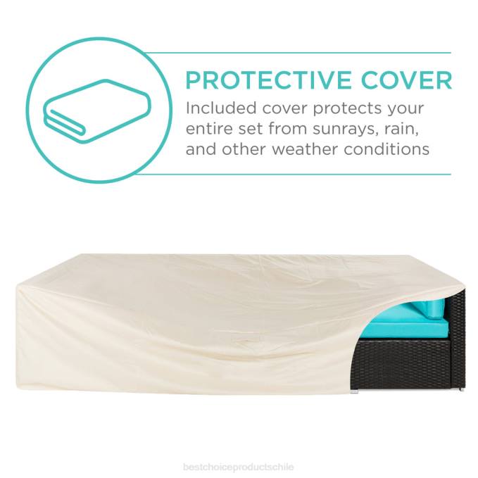 vida al aire libre | Best Choice Products Juego de conversación seccional modular de mimbre de 7 piezas con 2 almohadas y funda negro/verde azulado08BN1308